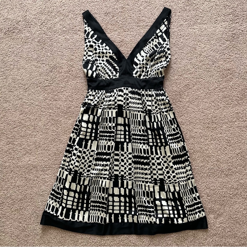 Eci New York Silk Black & White Babydoll Midi Dress Womens Size 14